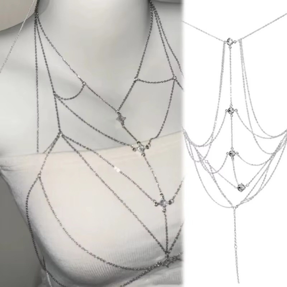 Body Jewelry Trend - 글리터 라인스톤 버스트 체인 멀티레이어 럭셔리