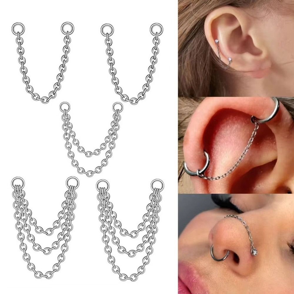 Body Jewelry Titanium - 티타늄 코 체인 3중 체인 더블