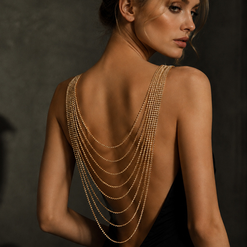 Body Jewelry For Backless Dress - 라인스톤 백 체인 크리스탈 멀티 레이어