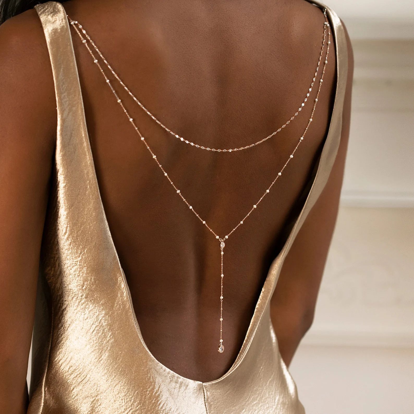 Body Jewelry For Backless Dress - 섬세한 금도금 CZ 비즈 백드롭 체인