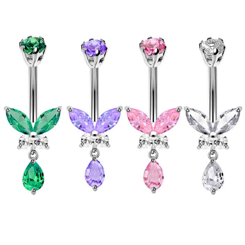Body Jewelry Co - 스테인리스 스틸 댕글 나비 배꼽 단추