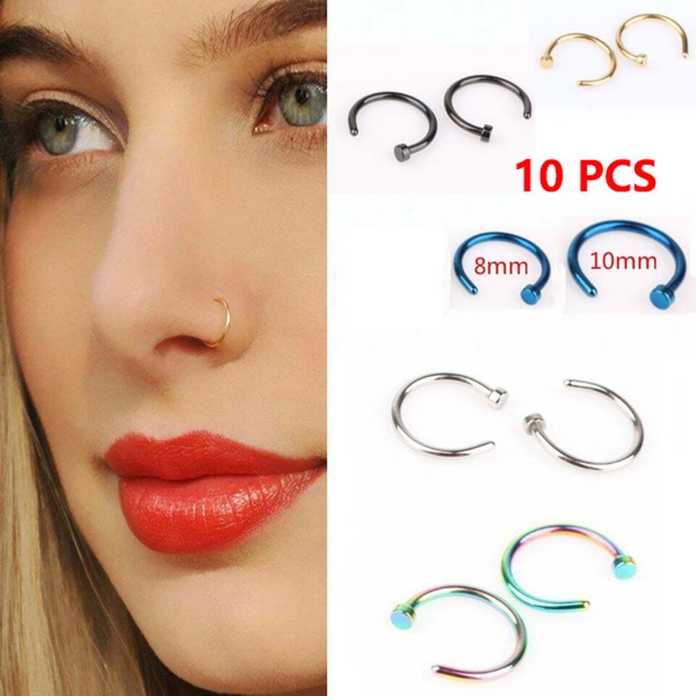 Body Jewelry And Earrings - 여성용 10개입 얇은 스테인리스 스틸 C형
