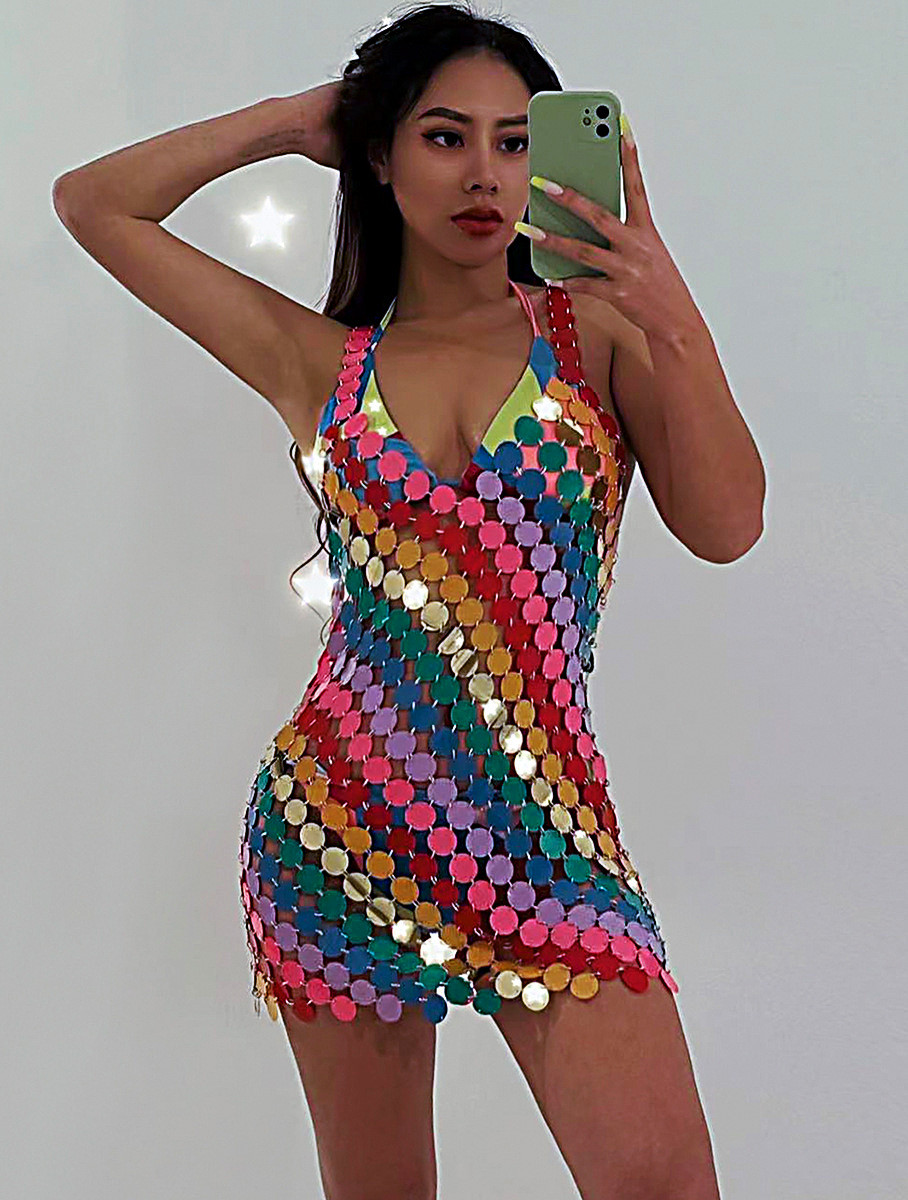 Body Jewelry For Backless Dress - 섹시한 백리스 블링 미러 다채로운 스팽글