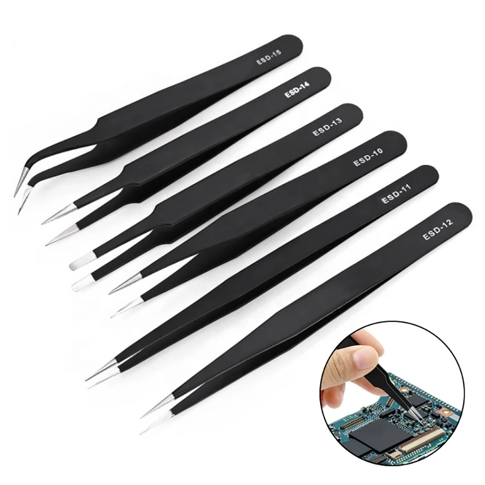 6pcs 스테인레스 스틸 정전기 방지 정밀 ESD 핀셋 - Body Jewelry Tool 리뷰 및 가격