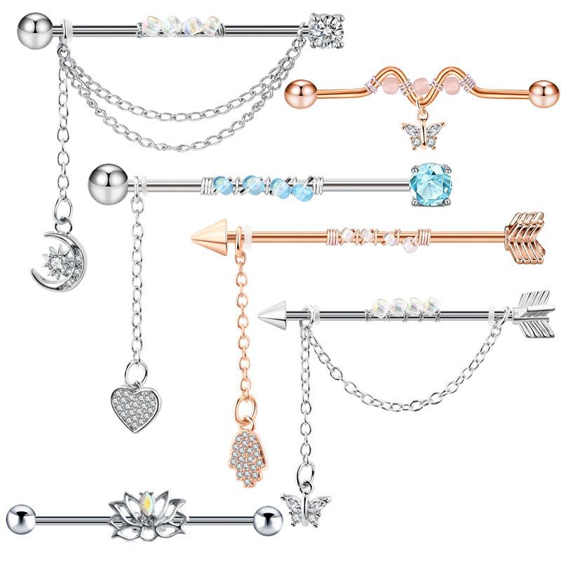 1PC 외과 강철 산업 피어싱 바벨 긴 귀걸이 체인 비 - Body Jewelry Trend 리뷰 및 가격