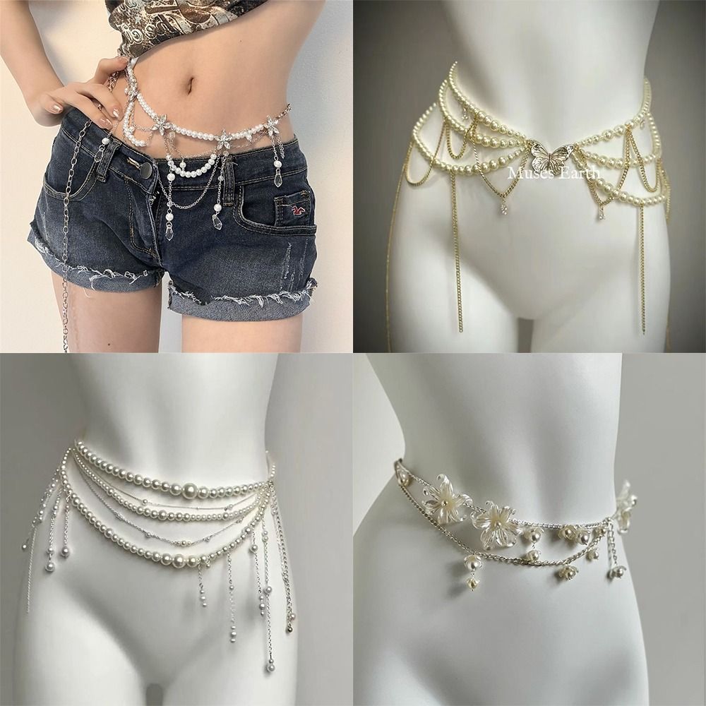패션 우아한 진주 허리 체인 허리 액세서리 다용도 플로 - Body Jewelry Ends 리뷰 및 가격