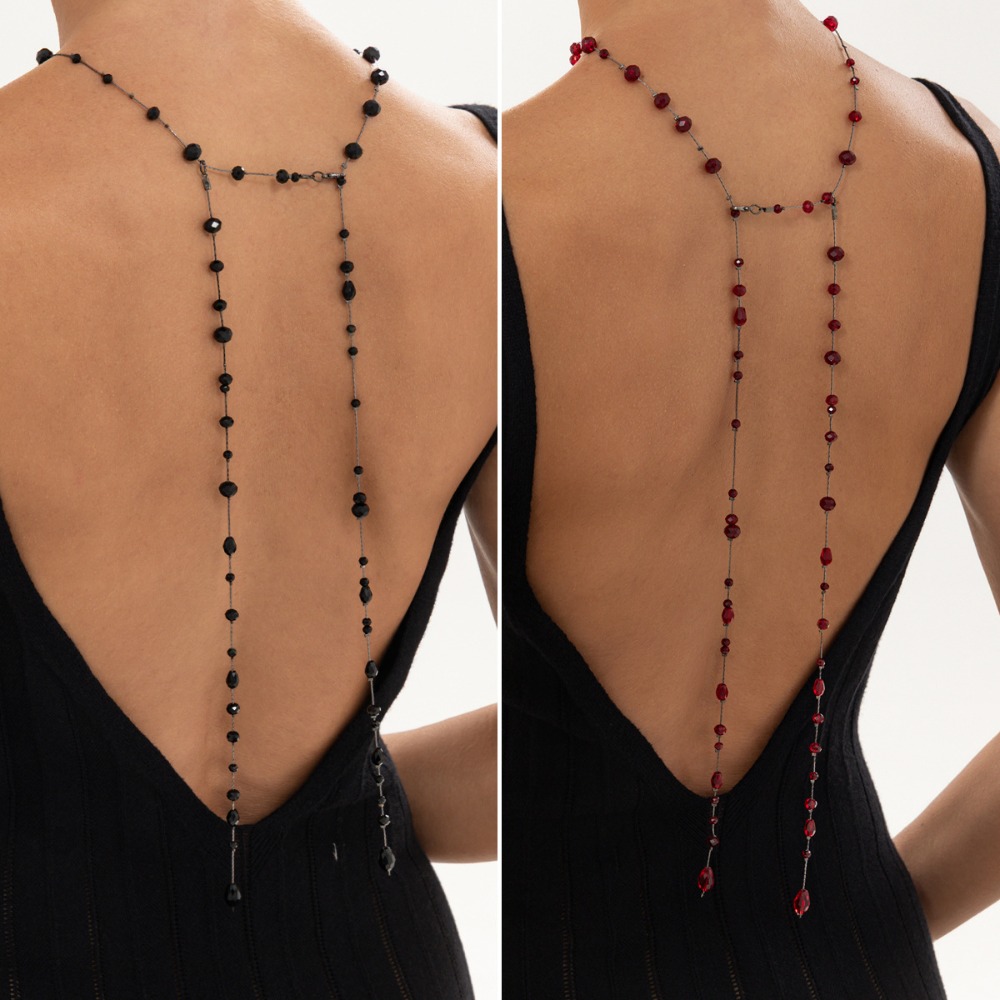 고딕 스타일 블랙 레드 크리스탈 비즈 장식 롱 태슬 백 - Body Jewelry For Backless Dress 리뷰 및 가격
