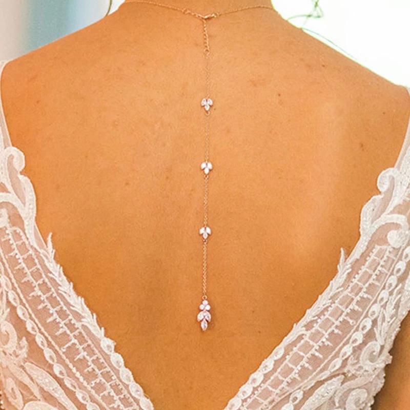 여성용 백드롭 목걸이 골드 크리스탈 리프 펜던트 신부용 - Body Jewelry For Backless Dress 리뷰 및 가격