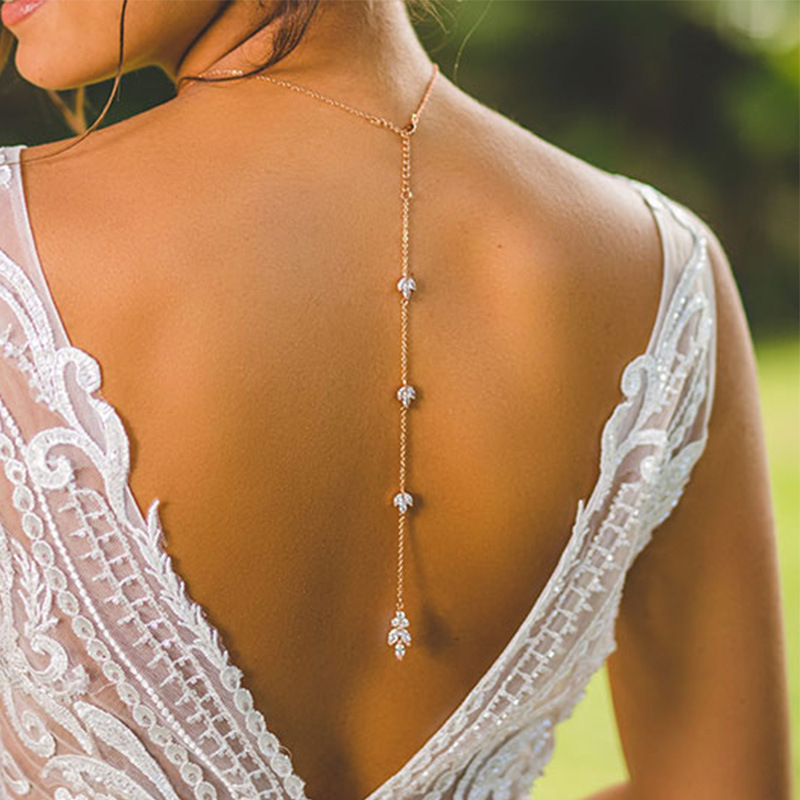 여성용 백드롭 목걸이 골드 크리스탈 리프 펜던트 신부용 - Body Jewelry For Backless Dress 리뷰 및 가격